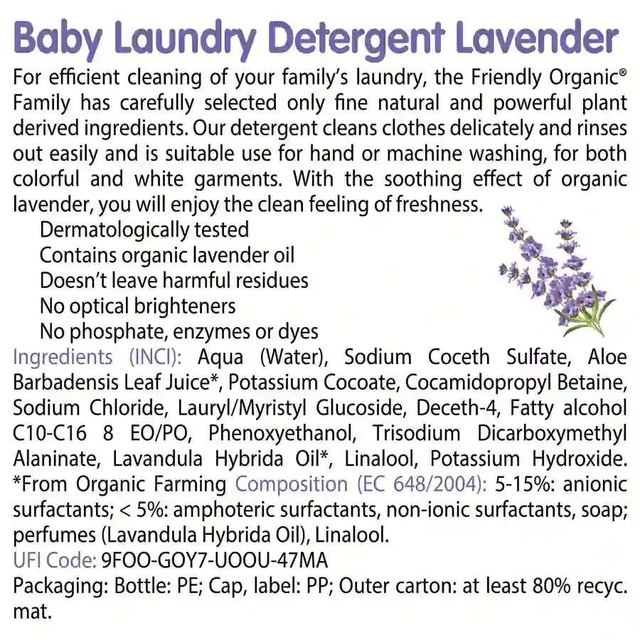 Friendly Organic 2000ml Lavender Baby Laundry Detergent, White