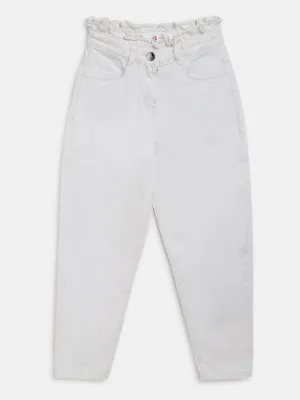Girls White Paper Bag Trouser