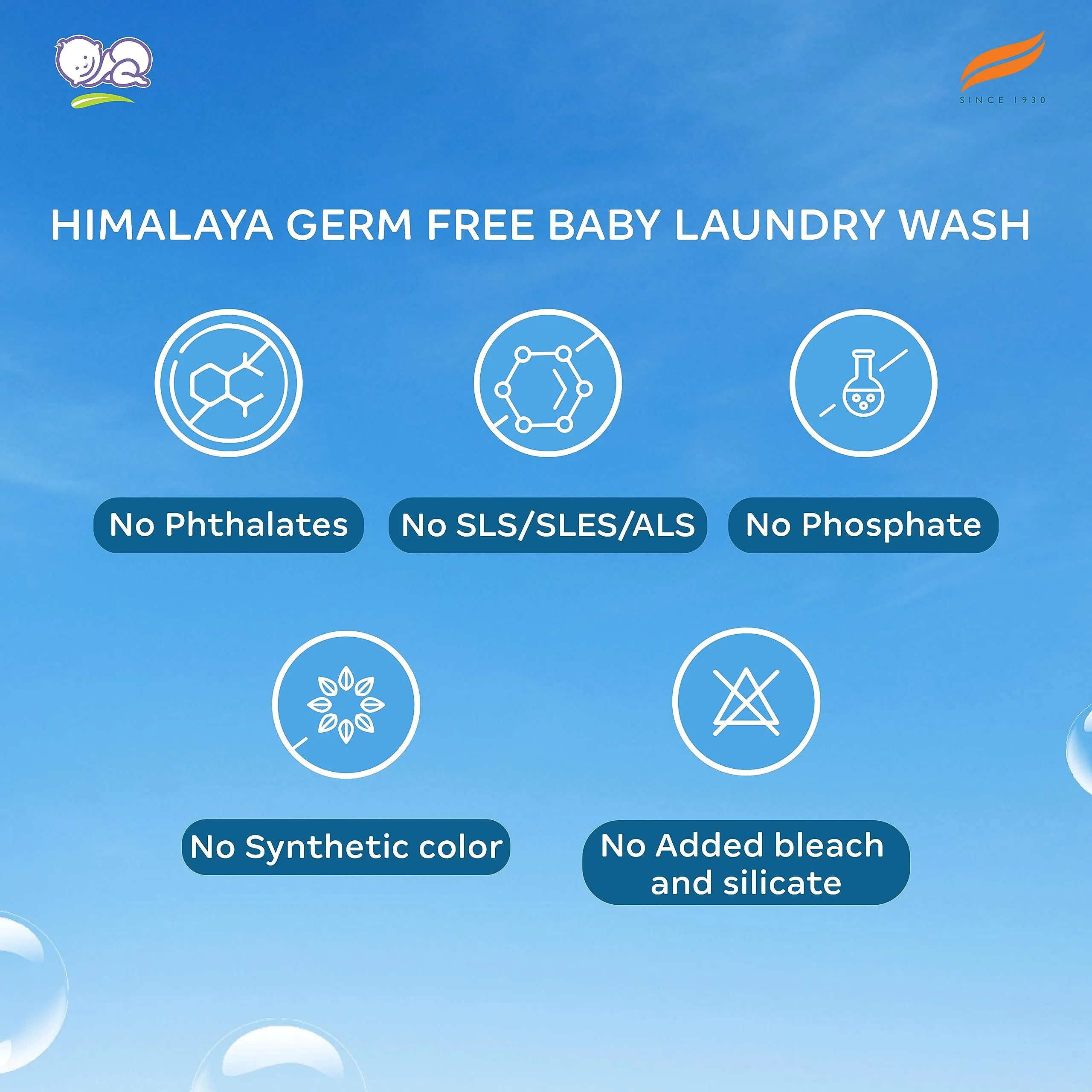 Himalaya Germ Free Baby Laundry Detergent with Plant Based Cleansers & Biodegradable Ingredients | Dermatologically Tested (Bottle, 1 Litre)
