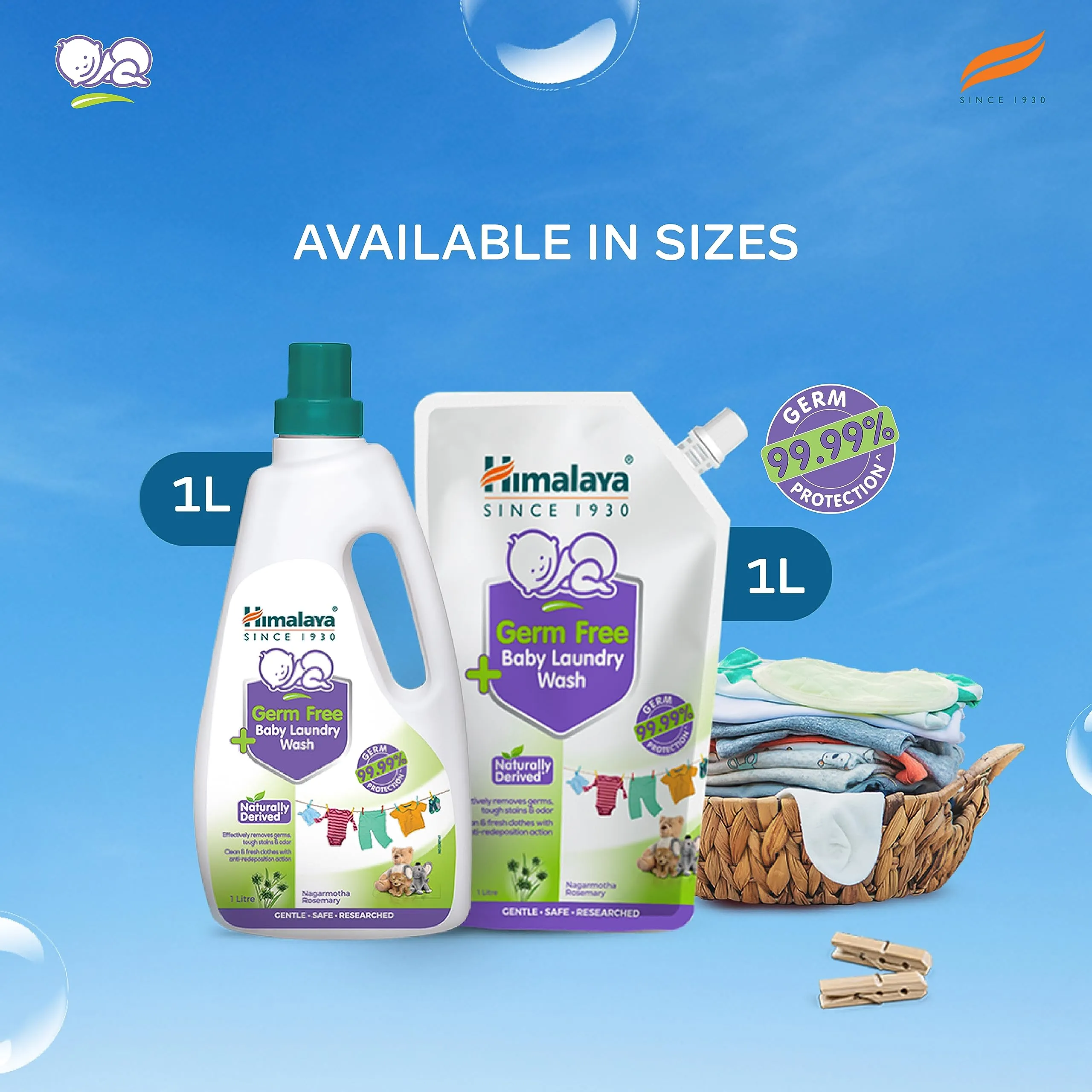 Himalaya Germ Free Baby Laundry Detergent with Plant Based Cleansers & Biodegradable Ingredients | Dermatologically Tested (Bottle, 1 Litre)