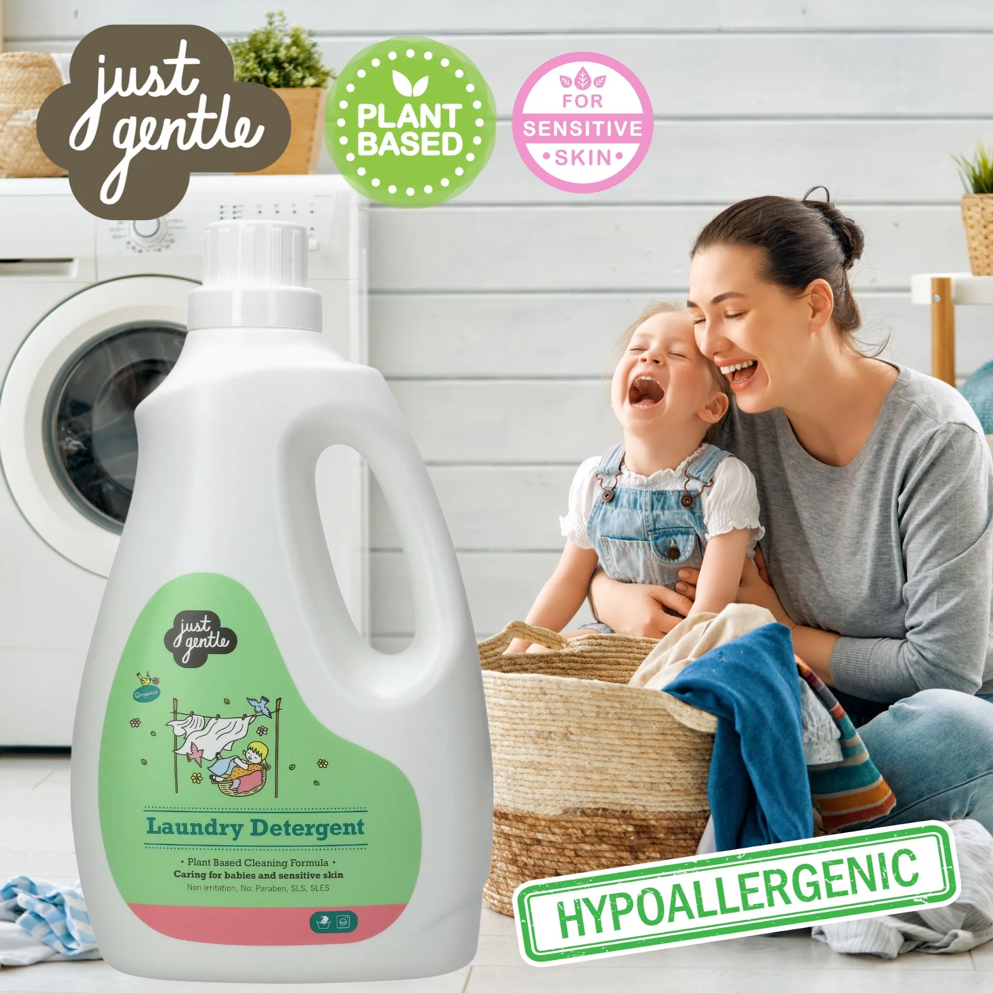 Just Gentle Laundry Detergent - Plant-Based & Hypoallergenic (Newborns ) - 3 Litres