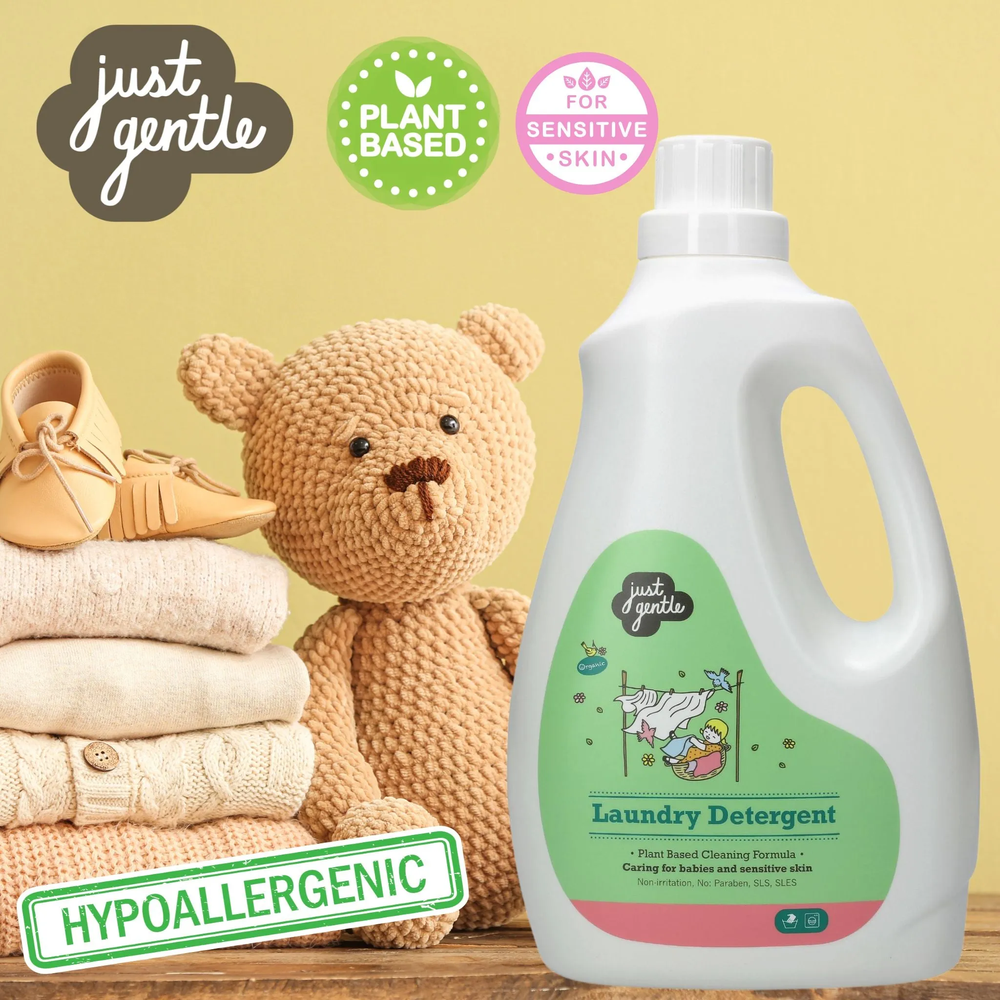 Just Gentle Laundry Detergent - Plant-Based & Hypoallergenic (Newborns ) - 3 Litres
