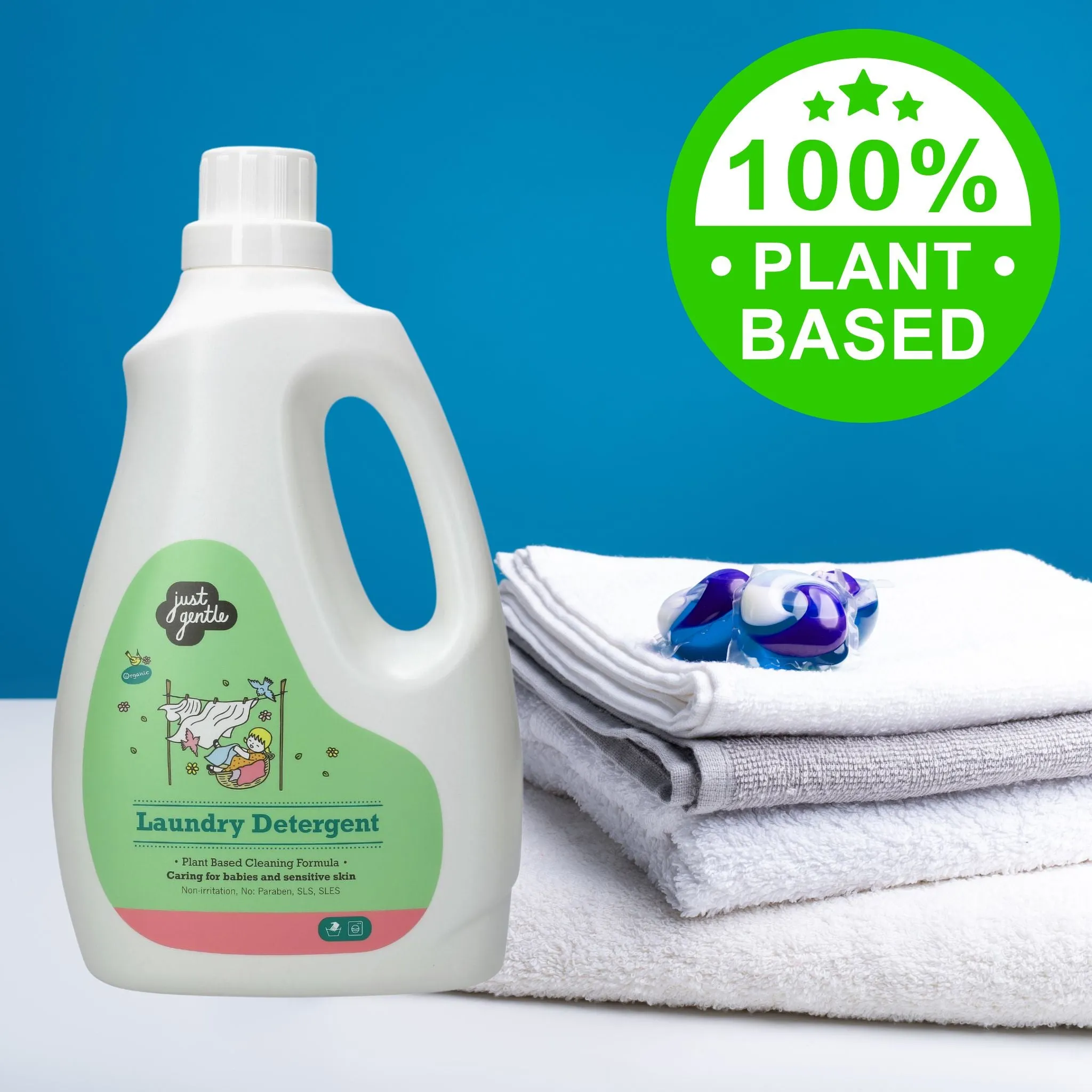 Just Gentle Laundry Detergent - Plant-Based & Hypoallergenic (Newborns ) - 3 Litres